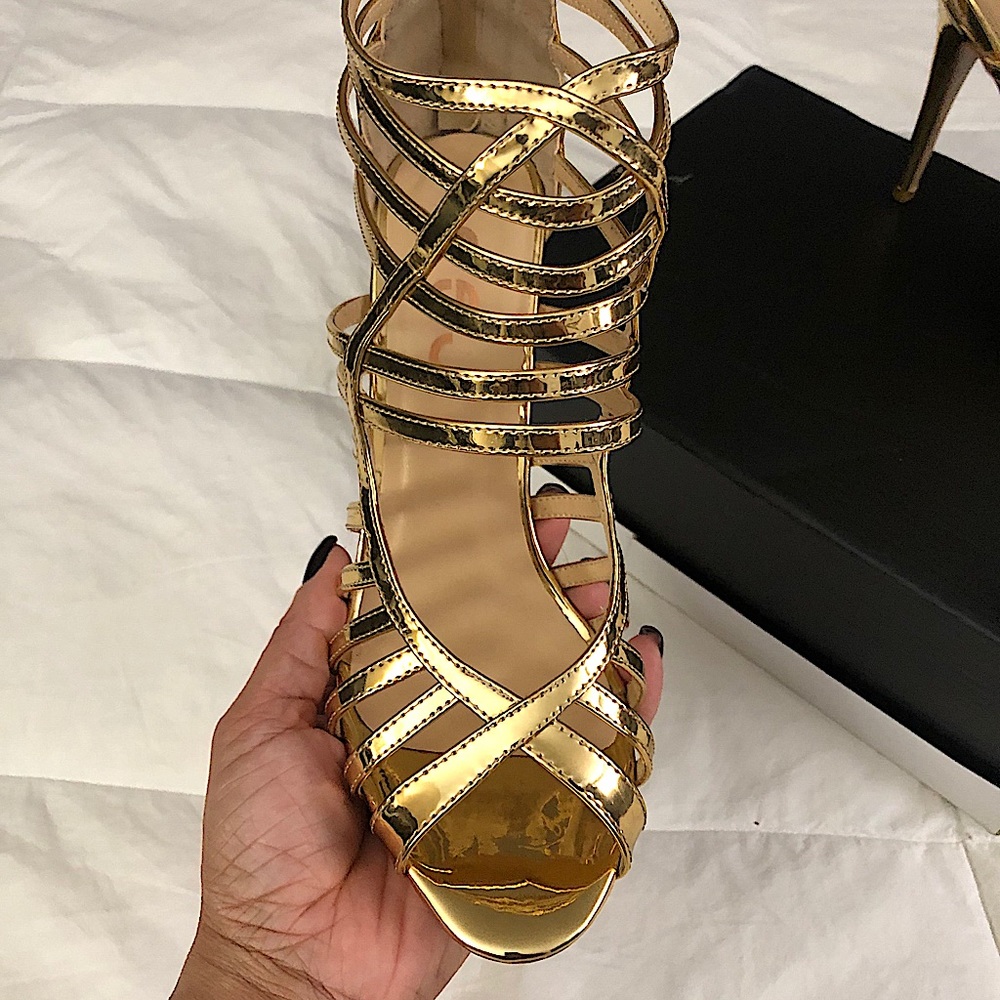 Solid Gold Heels Strappy back zipper
